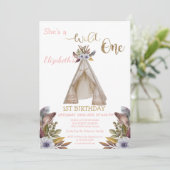 ワイルドワン、矢印、テント、花最初の誕生日 招待状 (スタンド正面)