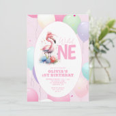 ワイルドワン 赤ちゃん フラミンゴ 1歳の誕生日 招待状 (スタンド正面)