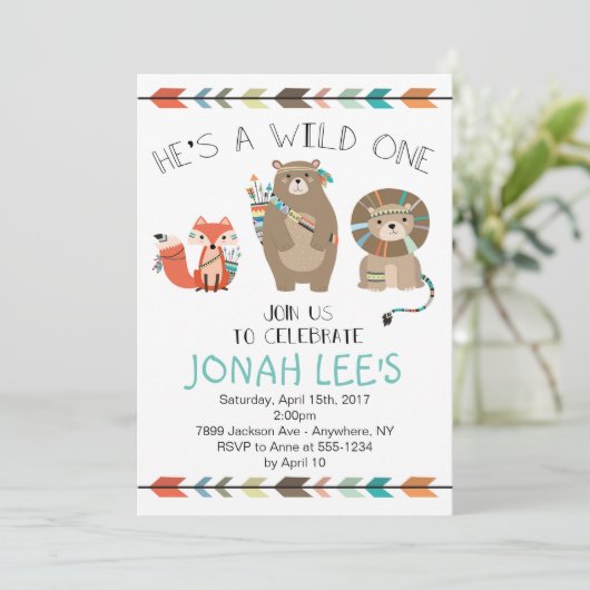 ワイルドワン-部族ファースト誕生日招待状 招待状 (スタンド正面)
