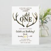 ワイルドワン 鹿の角 ラスティック 1歳の誕生日パーティー 招待状 (スタンド正面)
