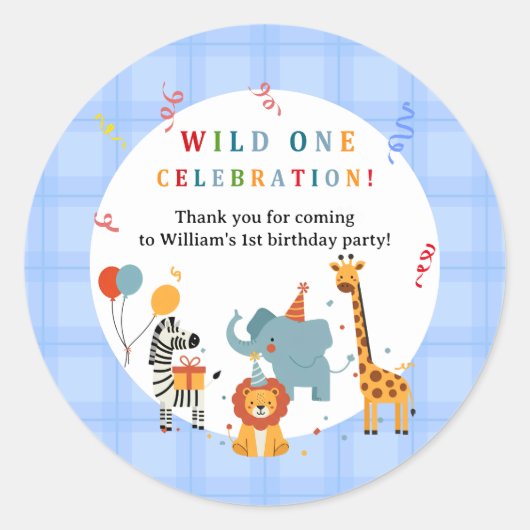 ワイルドワン 1歳の誕生日パーティーの招待状 ラウンドシール (正面)