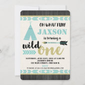 ワイルドワン 1歳の誕生日招待状 ティール ブラック 招待状 (正面)