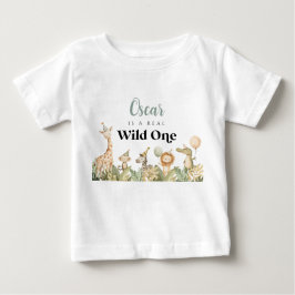 ワイルドワン 1歳誕生日Tシャツ サファリ動物 ボーイ ベビーTシャツ