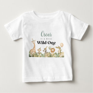 ワイルドワン 1歳誕生日Tシャツ サファリ動物 ボーイ ベビーTシャツ