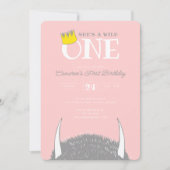 ワイルドワン – 1th Birthday Crown Pink 招待状 (正面)