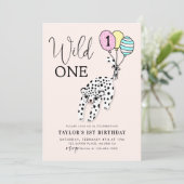 ワイルドワン | 3Dヒョウ風船ガール1st誕生日 招待状 (スタンド正面)