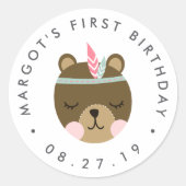 ワイルドワン | Boho Bear First誕生日 ラウンドシール (正面)