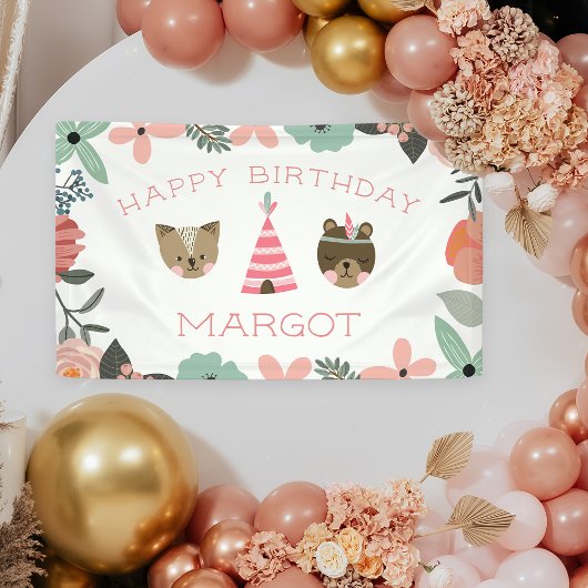 ワイルドワン Boho Woodland Animals Birthday Party | Boho 横断幕