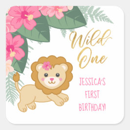 ワイルドワン – Girls first safariをテーマにした誕生日 スクエアシール