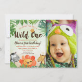 ワイルドワン、Safariファースト誕生日、写真 招待状 (正面)