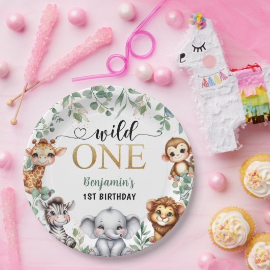 ワイルドワン | Safari Jungle動物の誕生日 ペーパープレート (パーティー)