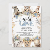 ワイルドワン | Safari Jungle Animals 1st Birthday Boy 招待状 (正面)