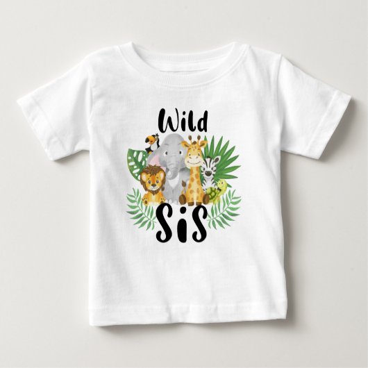 ワイルドワンSiSボーイ1st誕生日ジャングルサファリ ベビーTシャツ (正面)