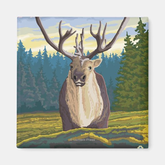 ワイルドヴィンテージ旅行のAlaskaCaribou マグネット (正面)