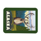 ワイルドヴィンテージ旅行のAlaskaCaribou マグネット (横)