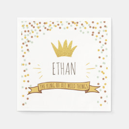 ワイルド事紙ナプキン金ゴールドクラウン最初の誕生日 スタンダードカクテルナプキン