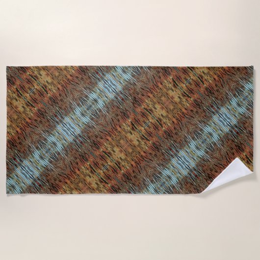 ワイルド抽象芸術パターンアクアブラウンとオレンジ ビーチタオル (正面)