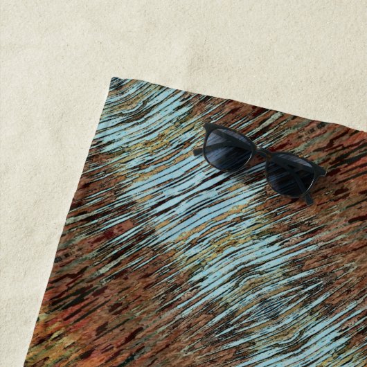 ワイルド抽象芸術パターンアクアブラウンとオレンジ ビーチタオル (インサイチュ)