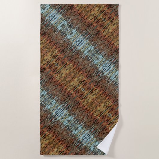 ワイルド抽象芸術パターンアクアブラウンとオレンジ ビーチタオル (正面)