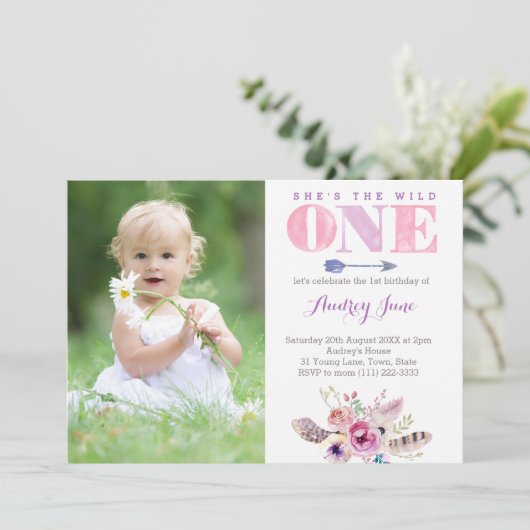ワイルド招待状、大きい1歳、1歳の誕生日のフォトカード 招待状 (スタンド正面)