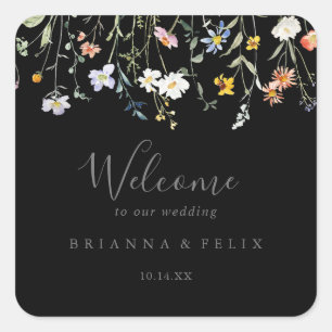 ワイルド数々のカラーフローラブラック結婚の歓迎 スクエアシール