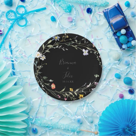 ワイルド数々のカラーフローラブラック結婚ズケーキ ペーパープレート (パーティー)