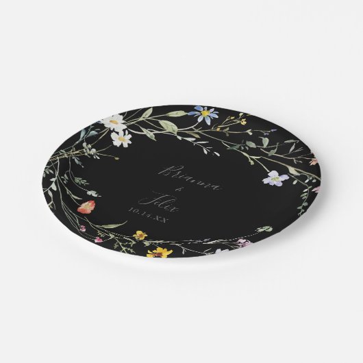 ワイルド数々のカラーフローラブラック結婚ズケーキ ペーパープレート (アングル)