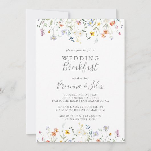 ワイルド数々のカラーフローラ結婚ズブレックファースト 招待状 (正面)