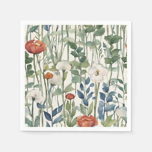 ワイルド春の花ウォーターカラーアート スタンダードカクテルナプキン (正面)