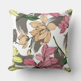ワイルド春フローラマグノリア芸術的ピ絵を描ック クッション