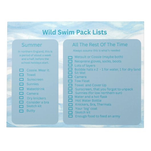 ワイルド泳ぐ人パックリストページ ノートパッド (正面)