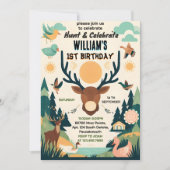 ワイルド素晴らし迷彩柄オディアダック狩り1歳の誕生日 招待状 (正面)