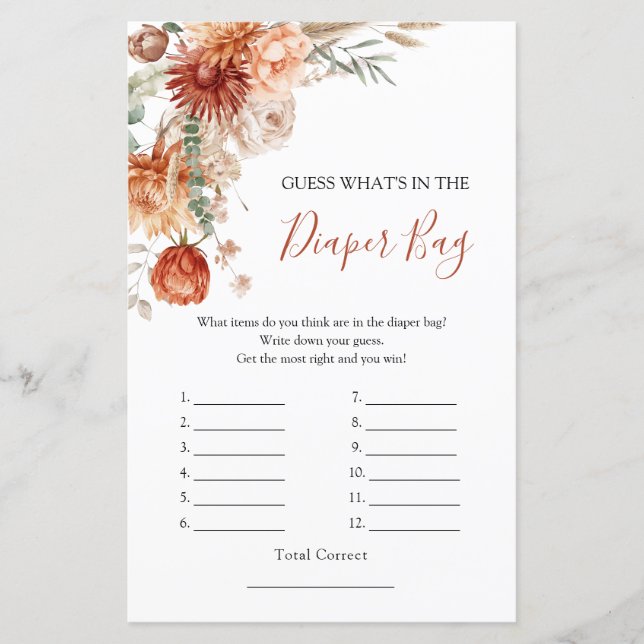 ワイルド素朴フラワーベビーシャワーおむつバッグ (正面)