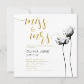 ワイルド素朴ポピー白黒金ゴールドブライダルシャワー 招待状 (正面)