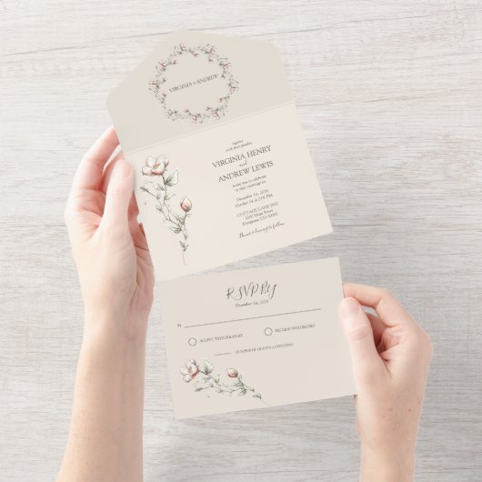 ワイルド結婚バラの一挙式招待 オールインワン招待状 (貼ってはがせる)