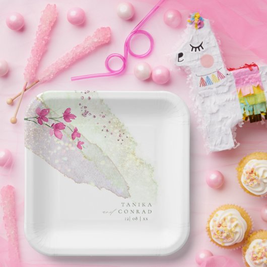 ワイルド結婚フラワーの水絵を描色Str Fsia ID954 ペーパープレート (パーティー)