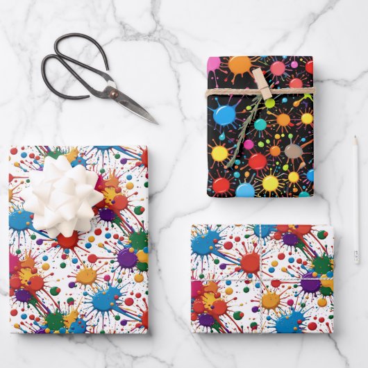 ワイルド絵を描（ばちゃばちゃ）跳ねる ラッピングペーパーシート (正面)