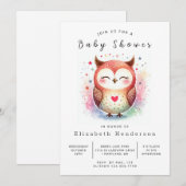 ワイルド編集可能フクロウ赤ちゃんシャワー 招待状 (正面/裏面)