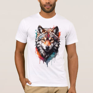 ワイルド芸術的とウォーターの色スプラッシュアートウルフ Tシャツ