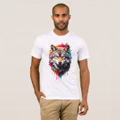 ワイルド芸術的とウォーターの色スプラッシュアートウルフ Tシャツ (正面フル)