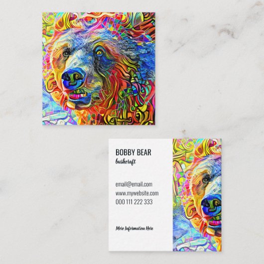 ワイルド芸術的ブラウンベアポートレートテンプレート スクエア名刺 (正面/裏面)