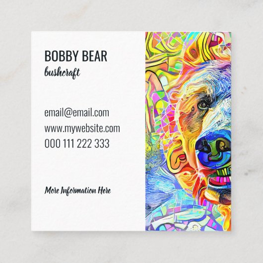 ワイルド芸術的ブラウンベアポートレートテンプレート スクエア名刺 (裏面)