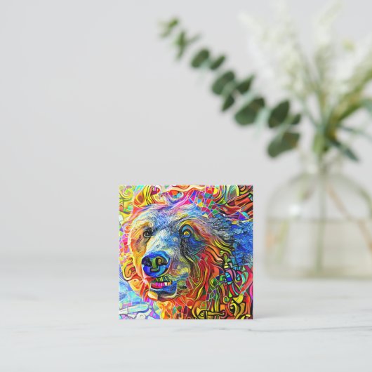 ワイルド芸術的ブラウンベアポートレートテンプレート    スクエア名刺 (スタンド正面)