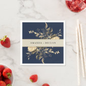 ワイルド葉ネイビーブルーフローラ結婚ズ スタンダードカクテルナプキン (インサイチュ)