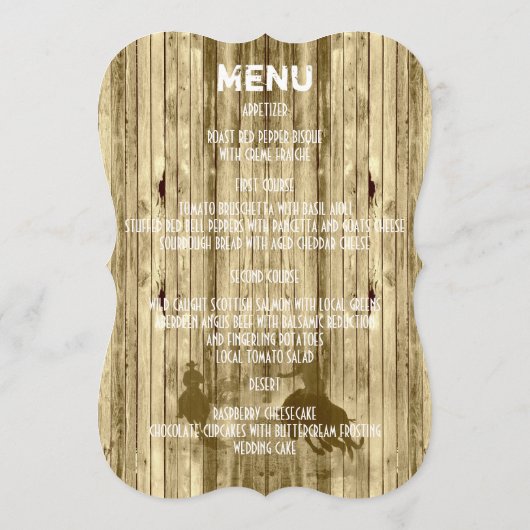 ワイルド西カウボーイカントリー結婚式メニュー メニュー (裏面)