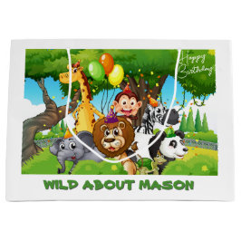 ワイルド誕生日パーソナライズされたジャングルテーマ抱き枕 ラージペーパーバッグ