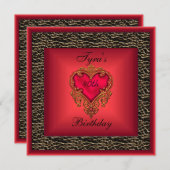 ワイルド赤いハートジュエルエレガント金ゴールド40歳の誕生日2 招待状 (正面/裏面)