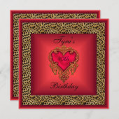 ワイルド赤いハートジュエルエレガント金ゴールド40歳の誕生日 招待状 (正面/裏面)