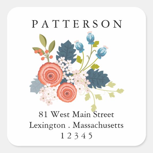 ワイルド開花フローラガーデン差出人住所ラベル スクエアシール (正面)