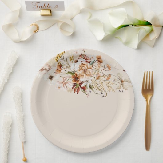 ワイルド開花フローラブーケウォータカラー ペーパープレート (ウェディング)